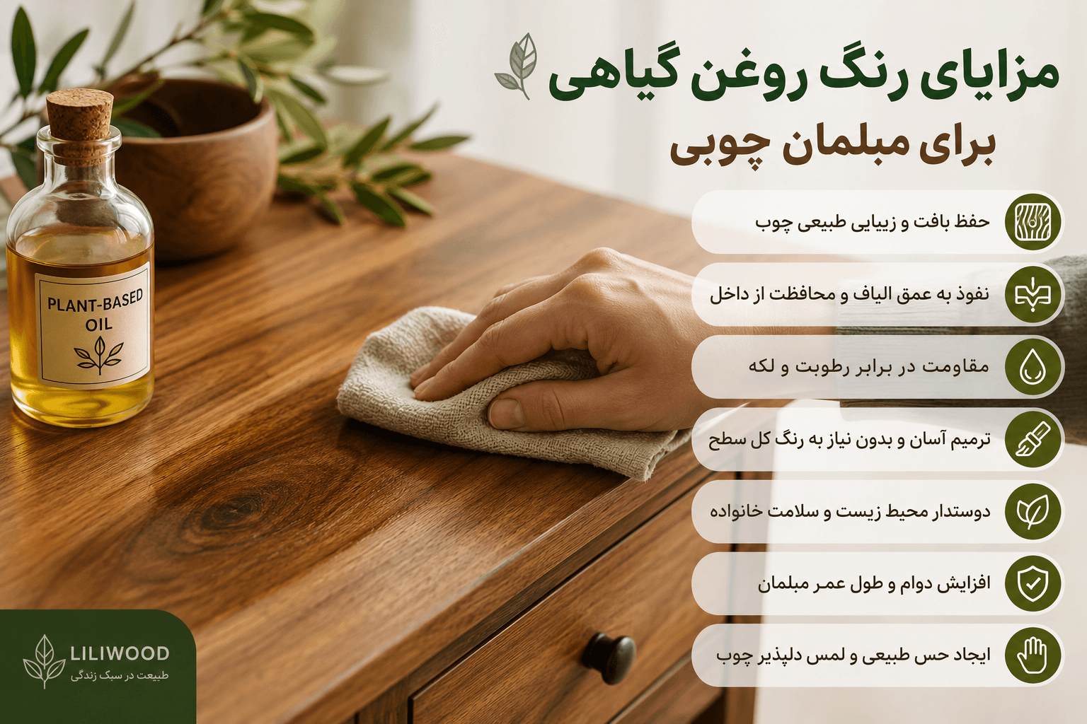 مزایای رنگ روغن گیاهی برای مبلمان چوبی؛ انتخابی هوشمندانه برای حفظ زیبایی چوب طبیعی
